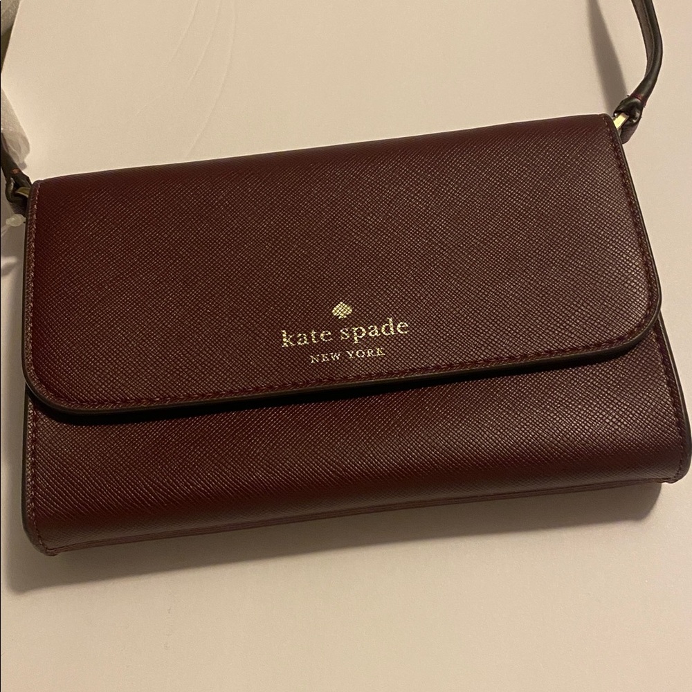 ♠️ NWT Kate Spade Deep Berry Burgundy Small Flap Brynn Saffiano 7"W 4.6"H